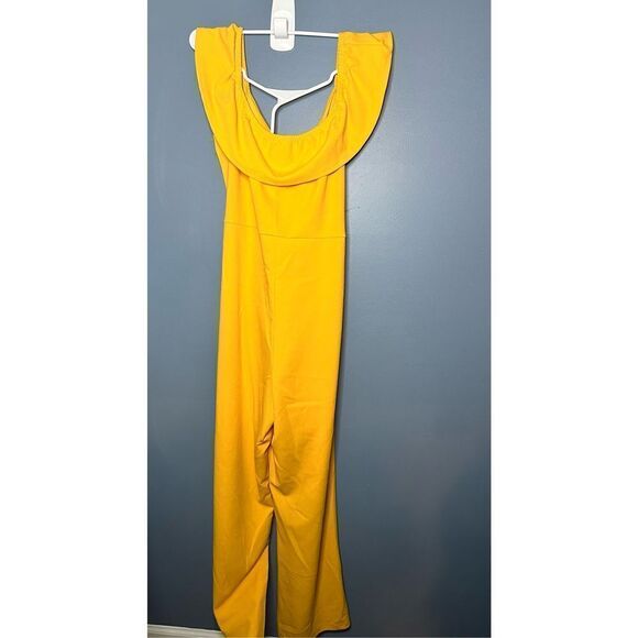 J for Justify Jumpsuit Off the Shoulder Belted Mustard Yellow Size XL - Picture 4 of 4
